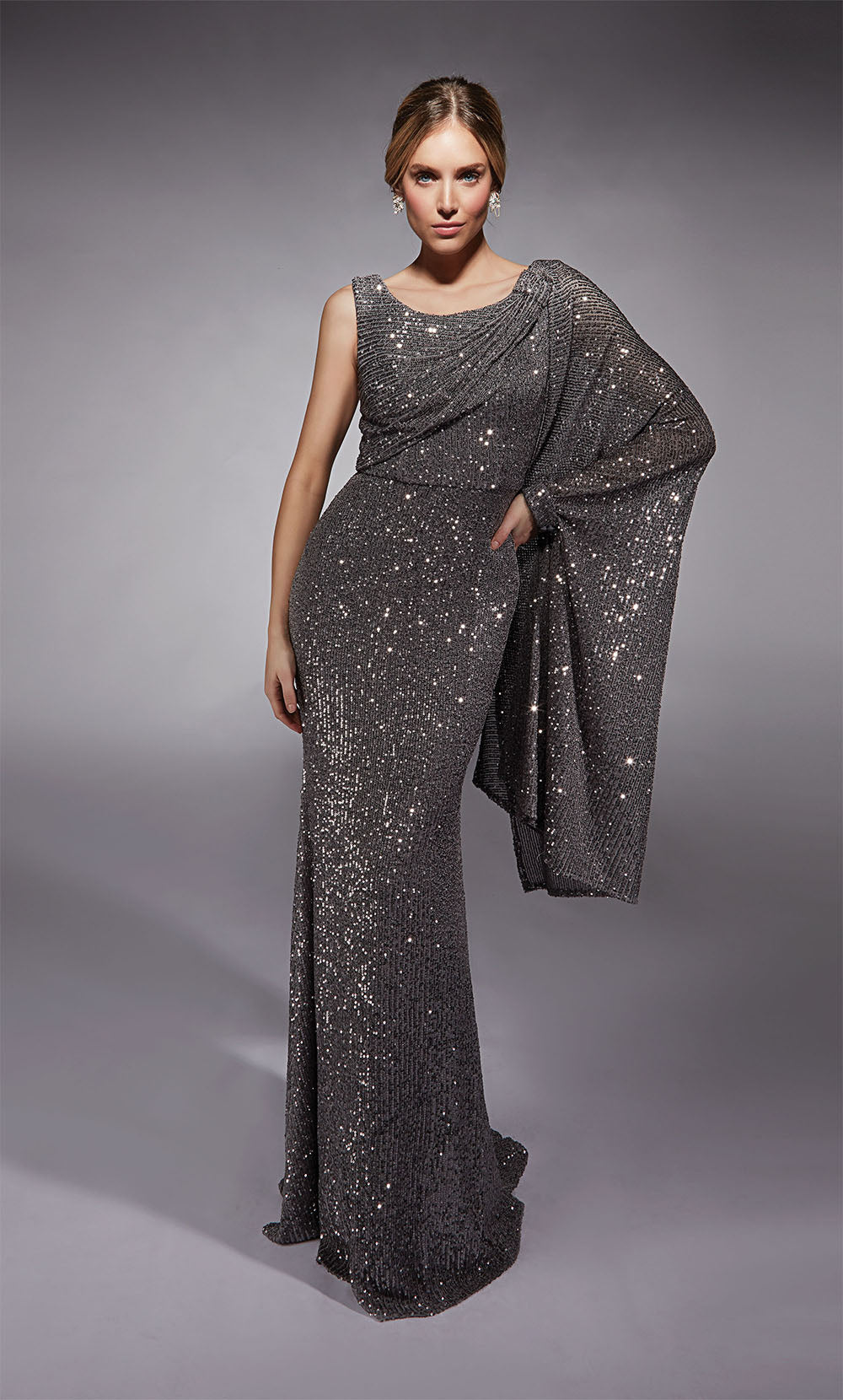 ALYCE Paris 27718 Special Occasion One Shoulder Train Fit N Flare Dress