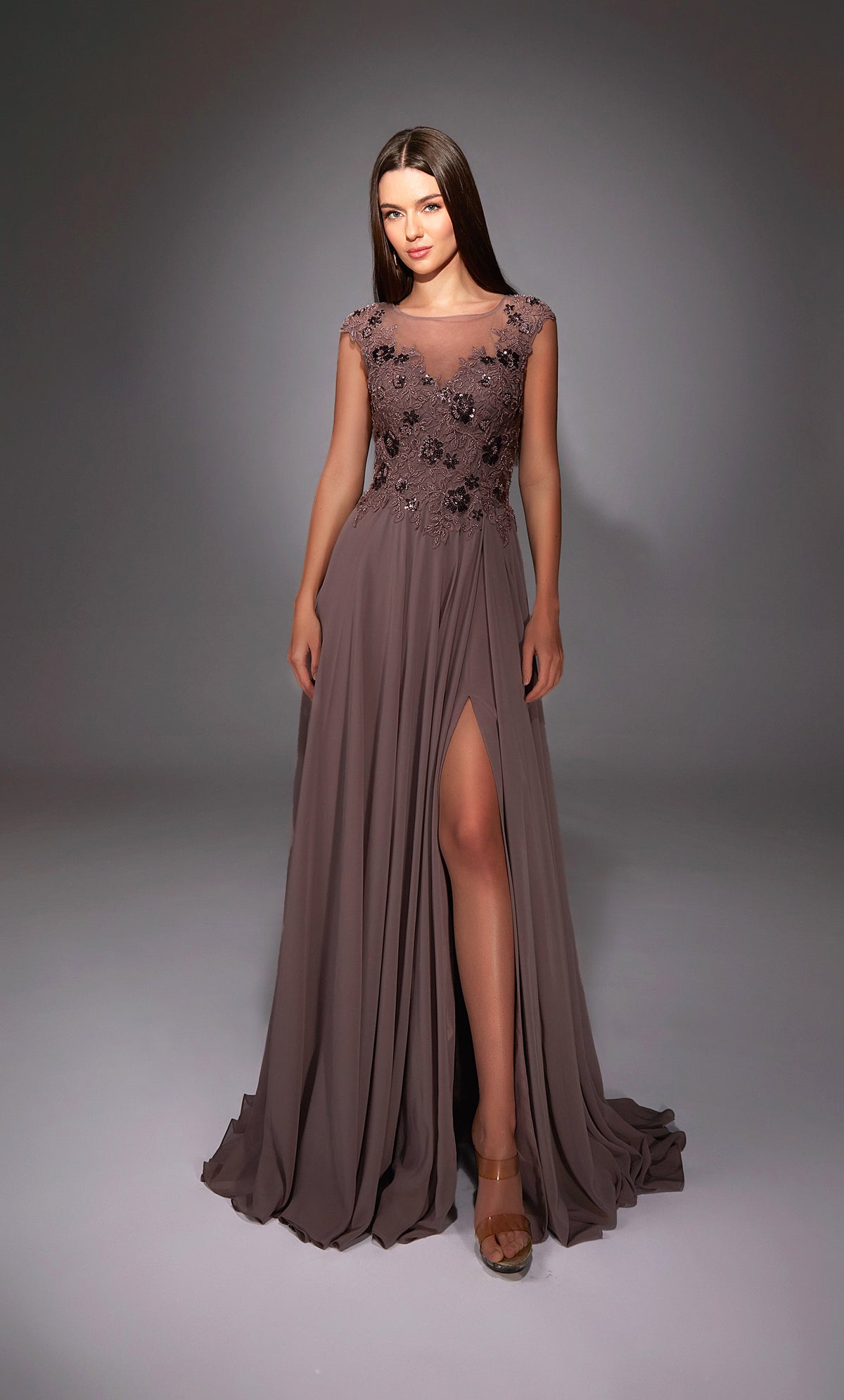 ALYCE Paris 27842 Special Occasion Boat Neckline Train Flowy Dress