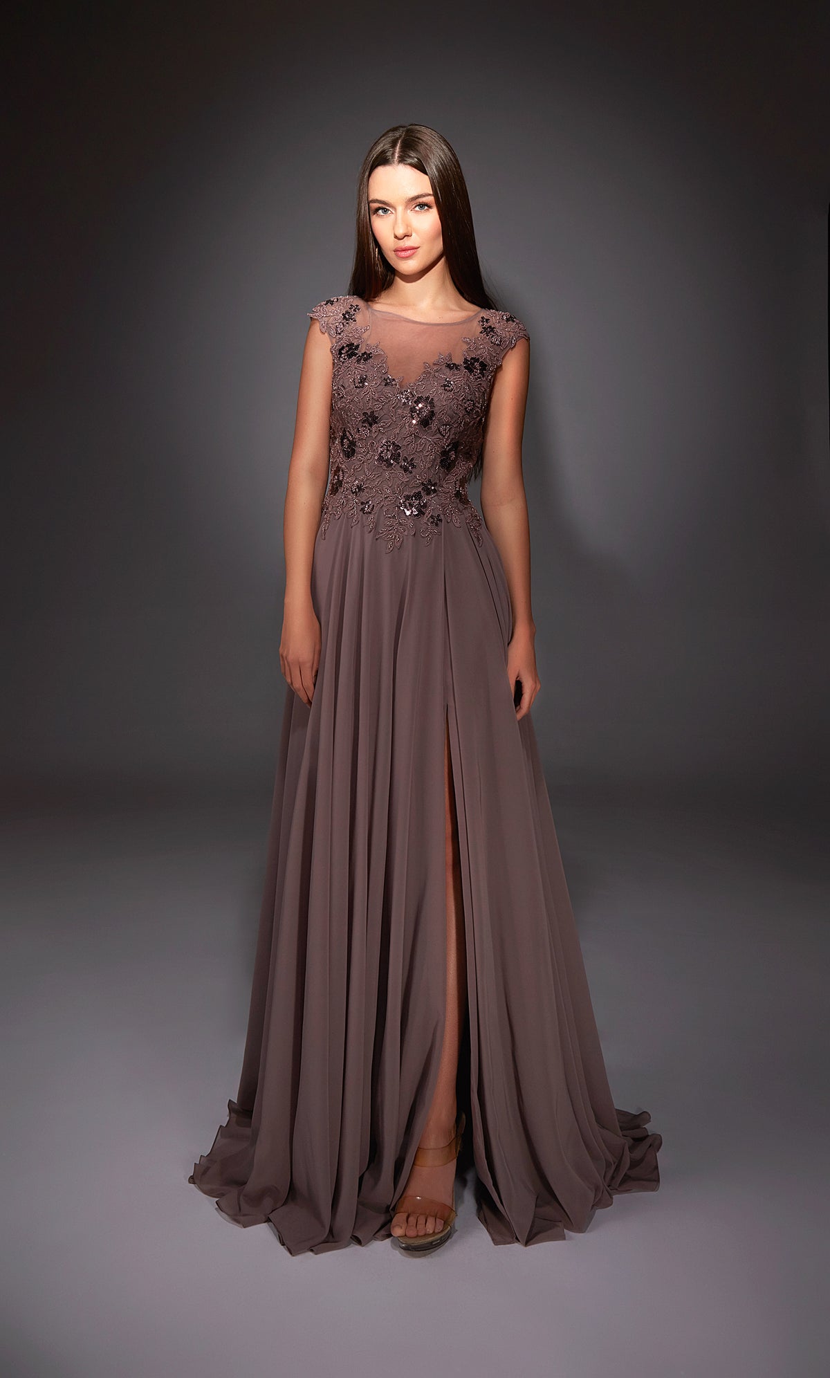 ALYCE Paris 27842 Special Occasion Boat Neckline Train Flowy Dress