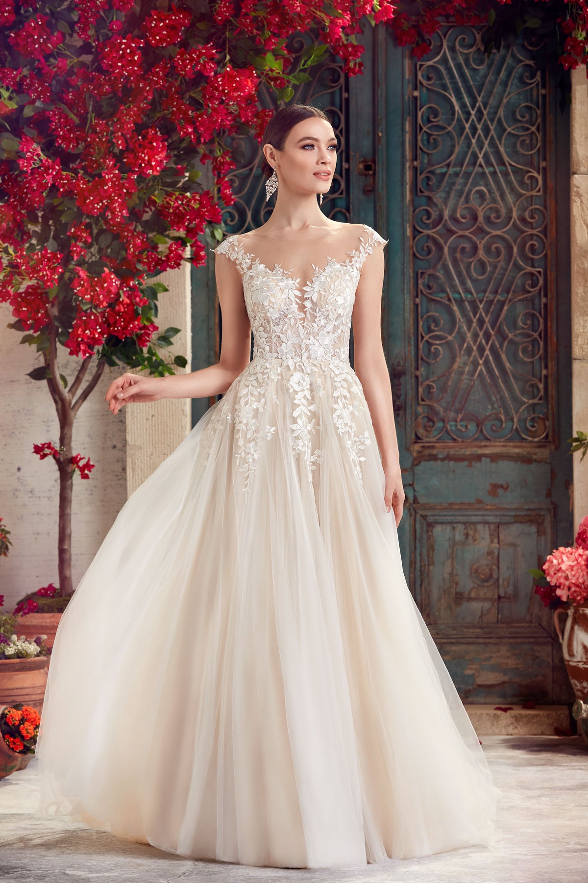 ALYCE Paris 5090 Bridal Plunging Illusion A Line Dress