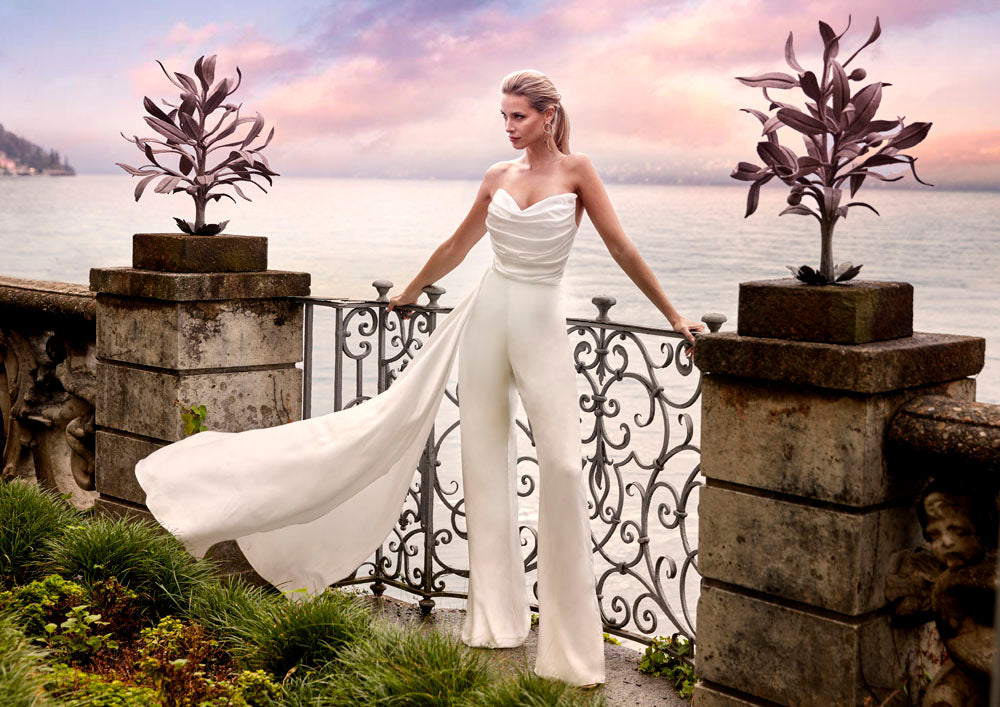 ALYCE Paris 70050 Bridal Cowl Train Jumpsuit Dress