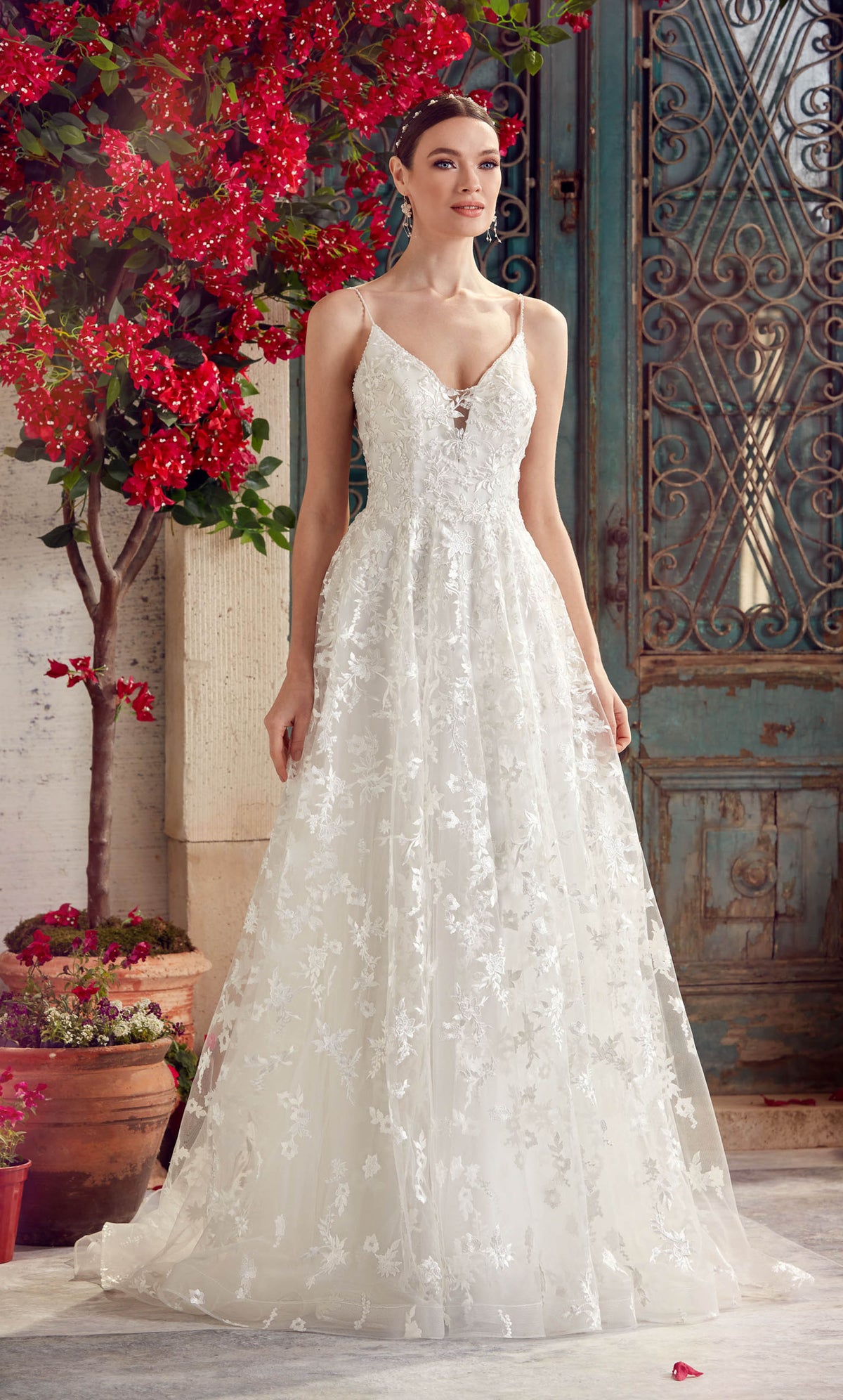 ALYCE Paris 7012 Bridal V-neck Embellished Fit N Flare Dress