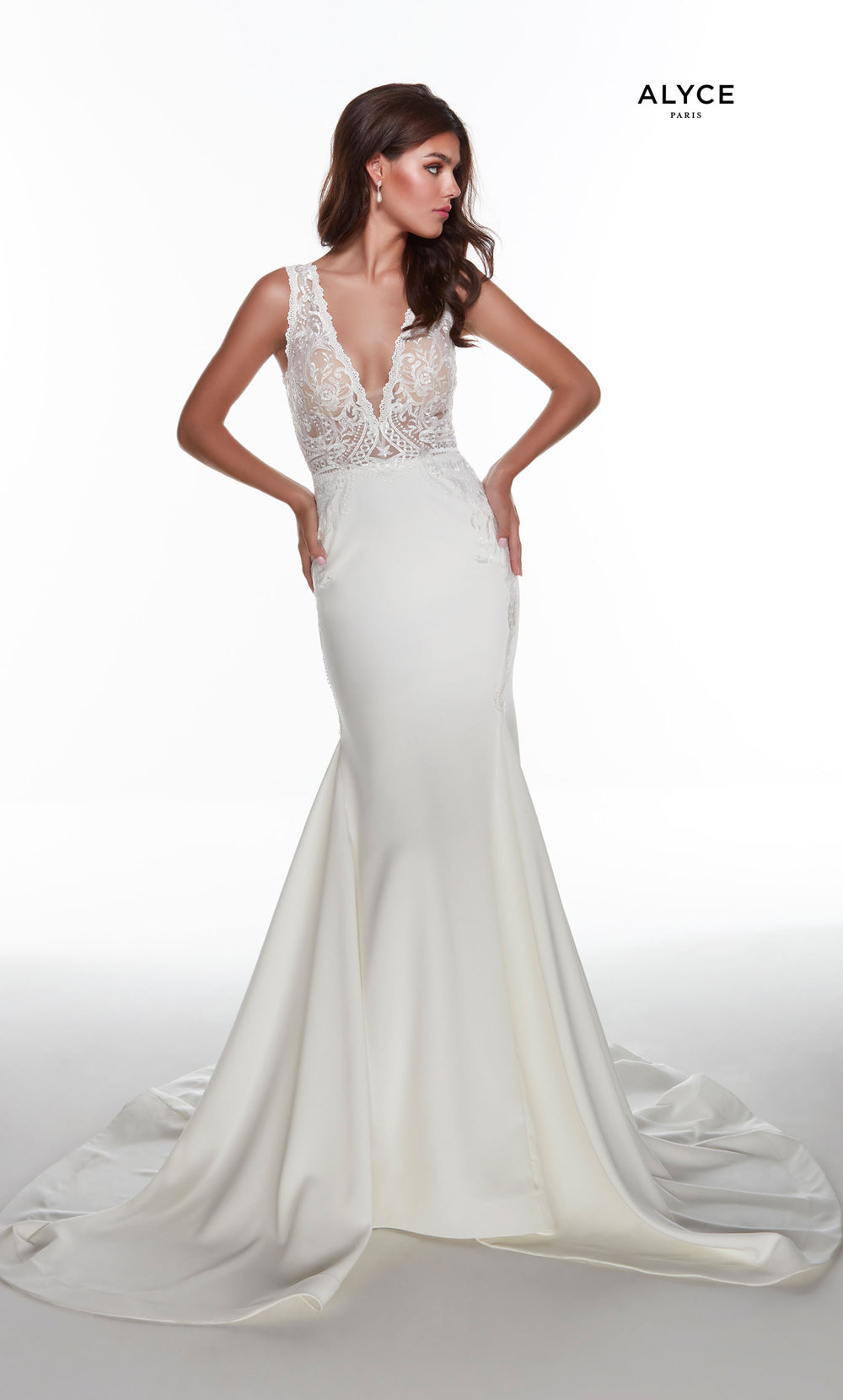 ALYCE Paris 7016 Bridal Plunging Sexy Fit N Flare Dress