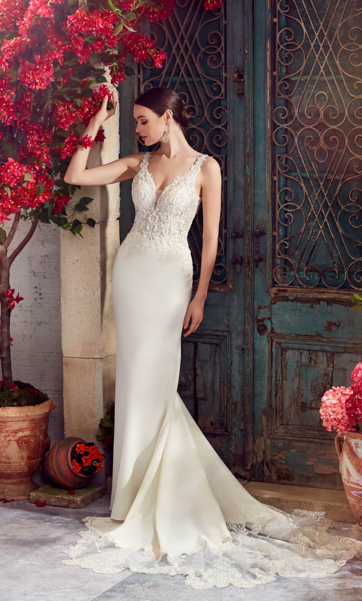 ALYCE Paris 7027 Bridal Plunging Train Fit N Flare Dress