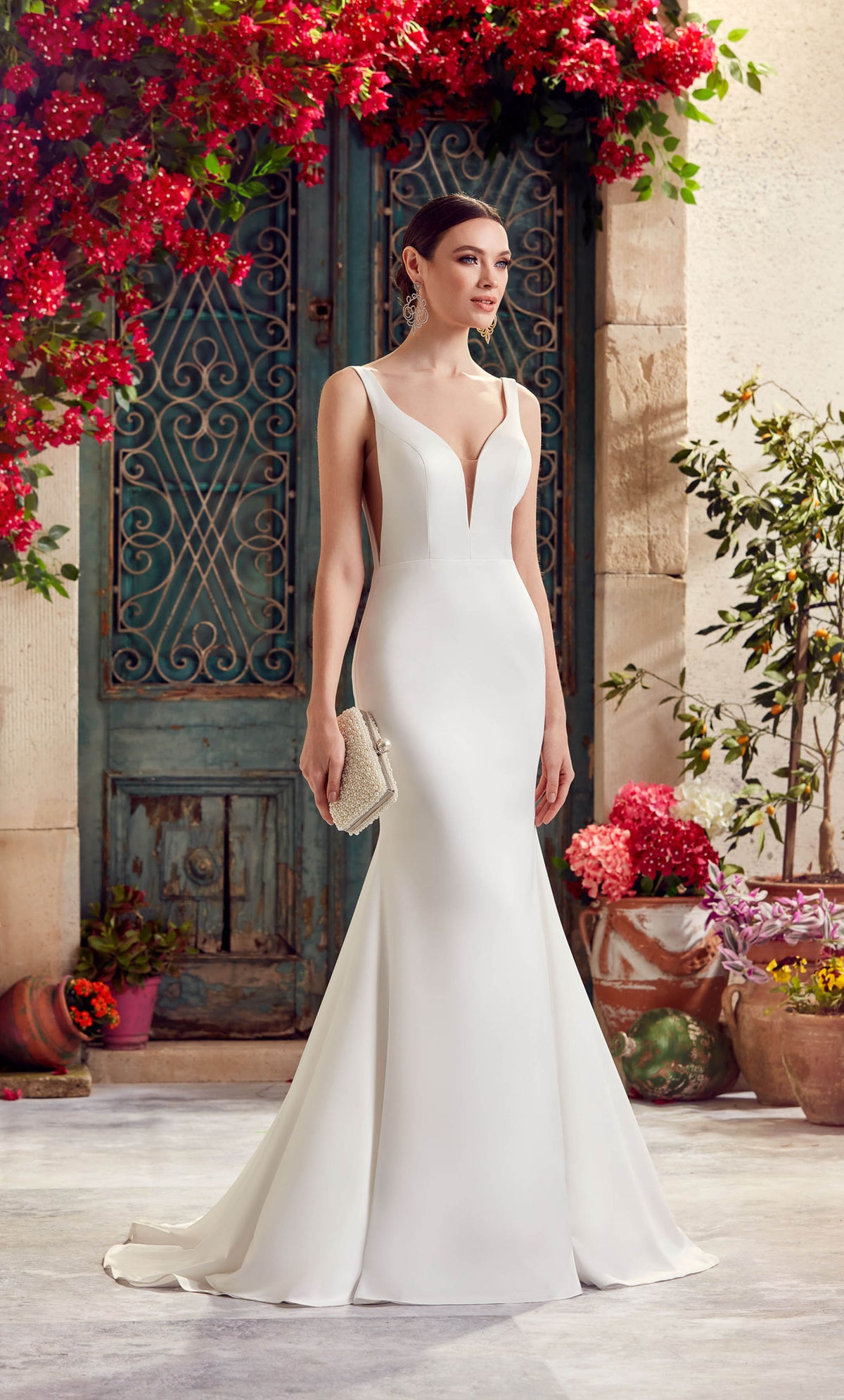 ALYCE Paris 7052 Bridal Plunging Train Fit N Flare Dress