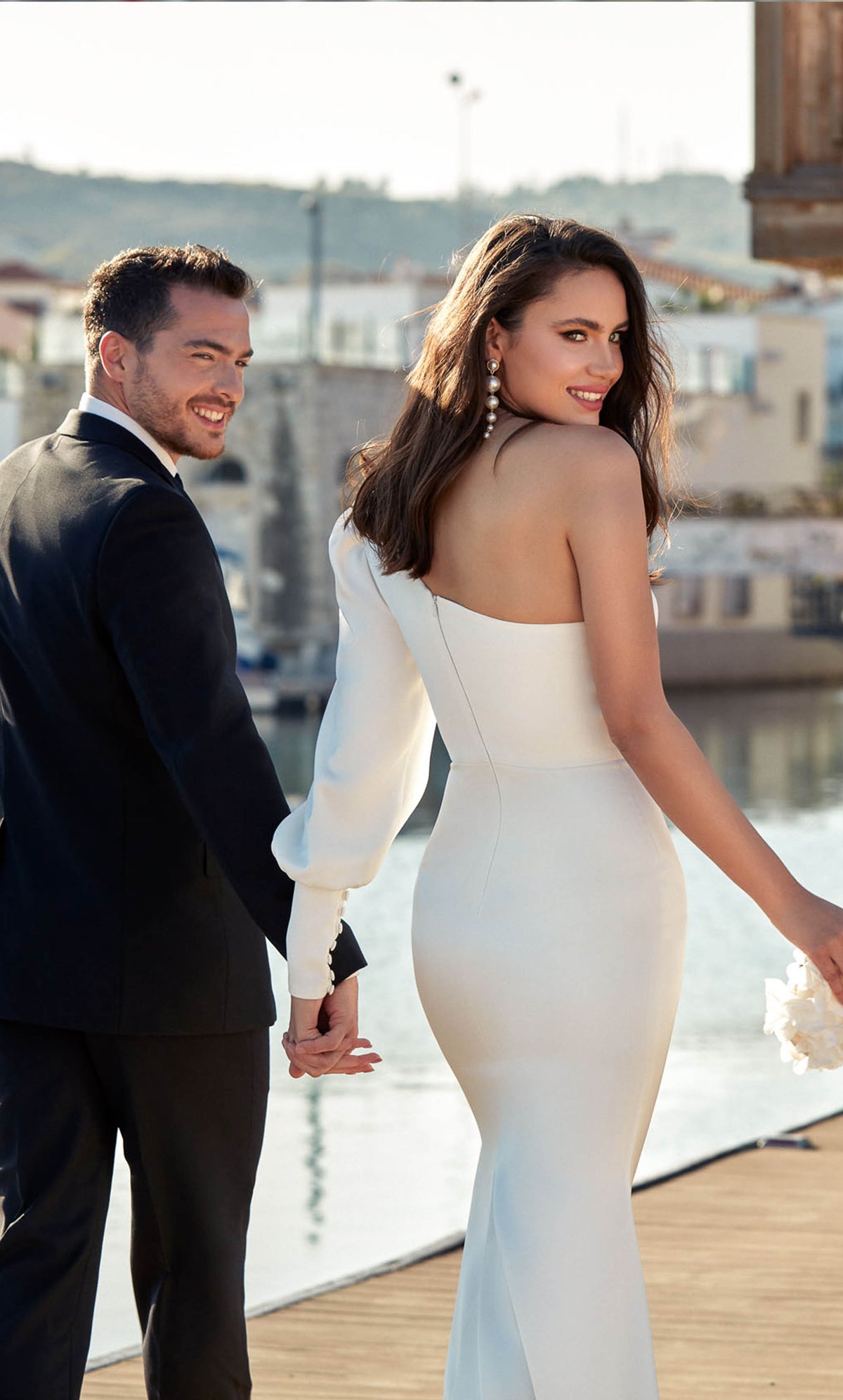 ALYCE Paris 7065 Bridal One Shoulder Buttons Straight Dress