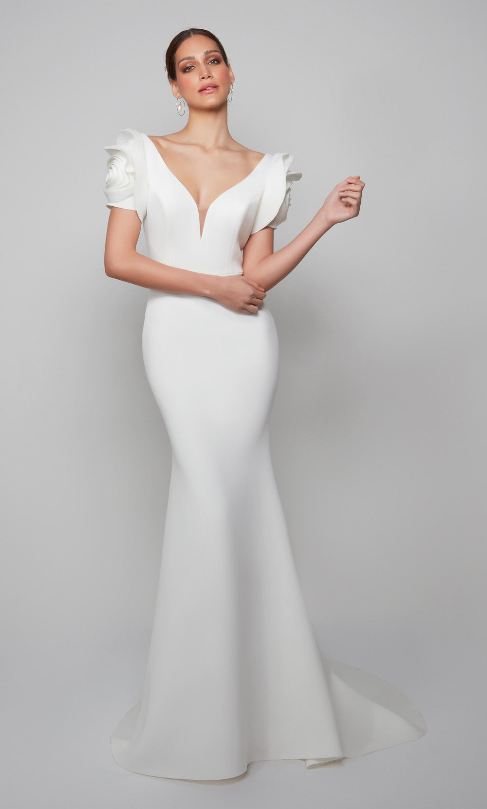 ALYCE Paris 7066 Bridal Plunging Simple Fit N Flare Dress